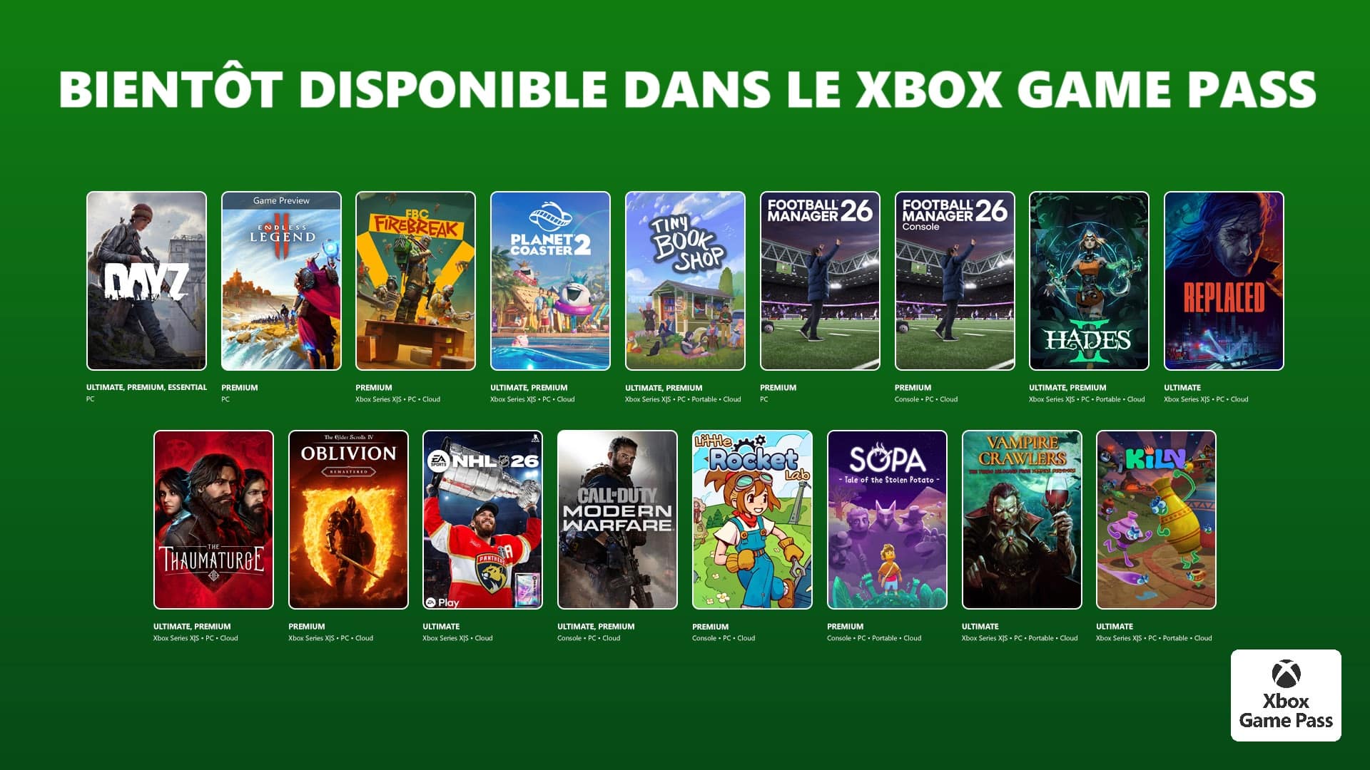 jeux disponibles dans le xbox game pass en avril 2026