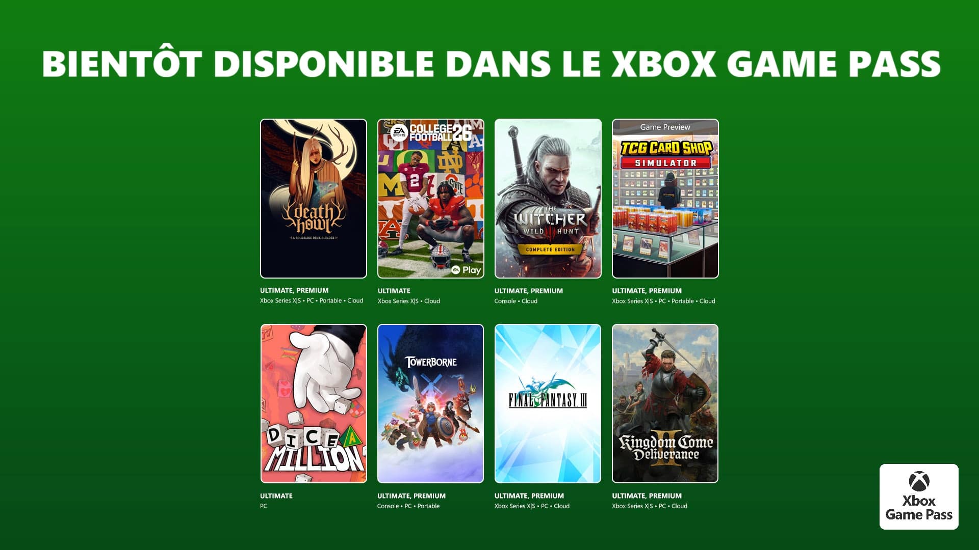 Nouveautés du Xbox Game Pass : Février/Mars 2026