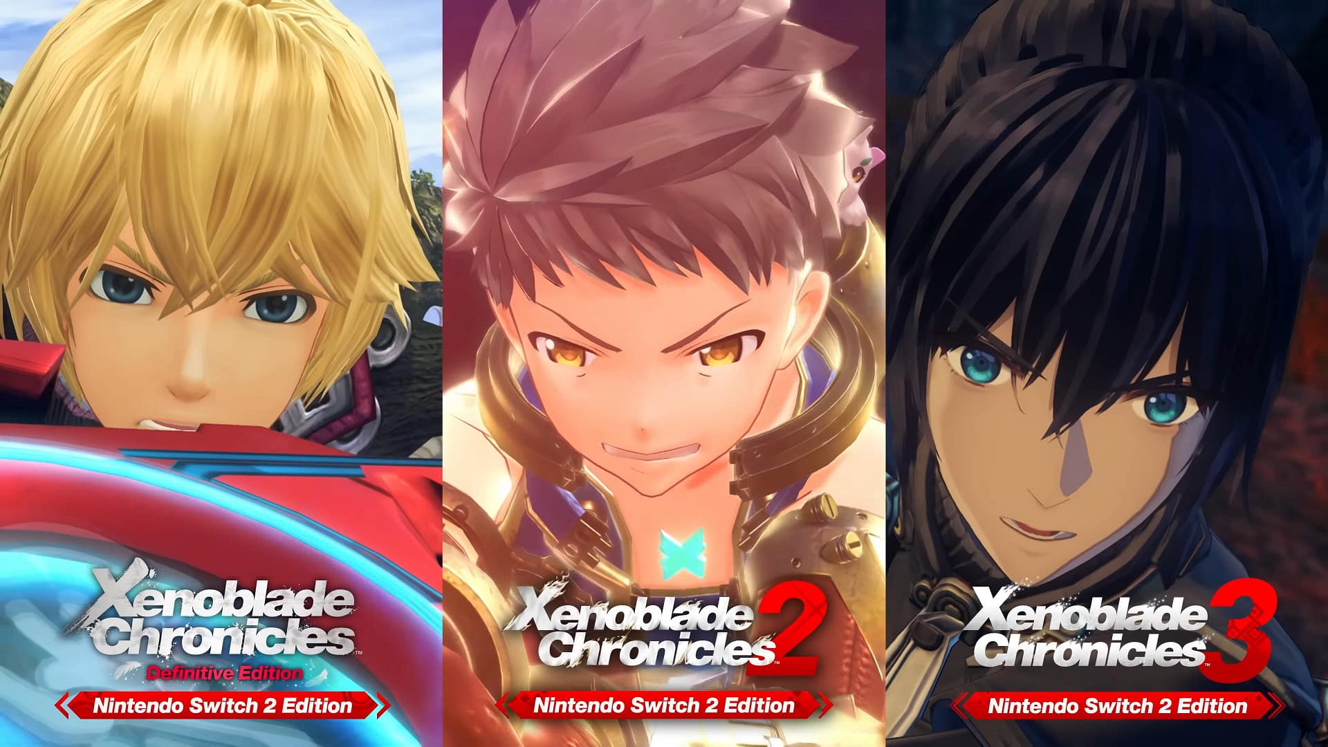 Visuel officiel des Xenoblade Chronicles, Xenoblade Chronicles 2 et Xenoblade Chronicles 3 Switch 2 Edition
