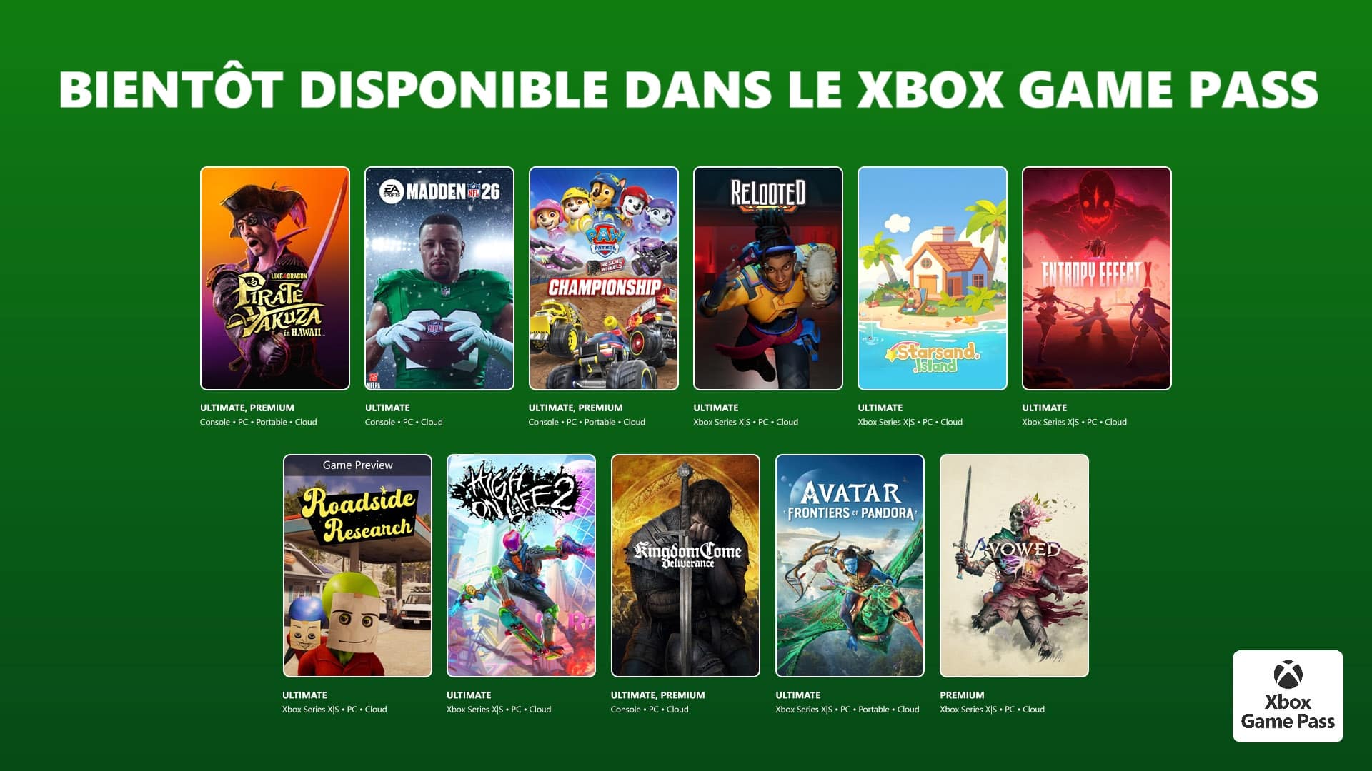 jeux vidéo disponibles dans le xbox game pass en février 2026